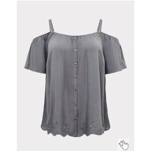 Torrid Plus size Grey Challis Short Sleeve Cold Shoulder Top Size 3x 3 BA